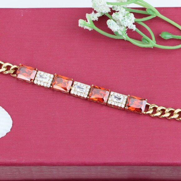 "Rose Gold Bracelet with Red & White Crystals, XPBL0892 - Picture 11 of 12